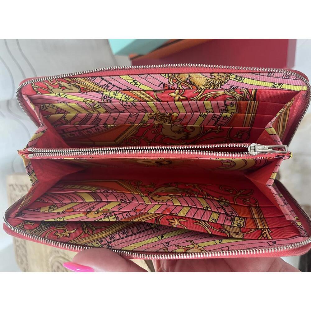 Hermes Salmon Colored Silk Classique Full Zipper Wallet with Interior Design